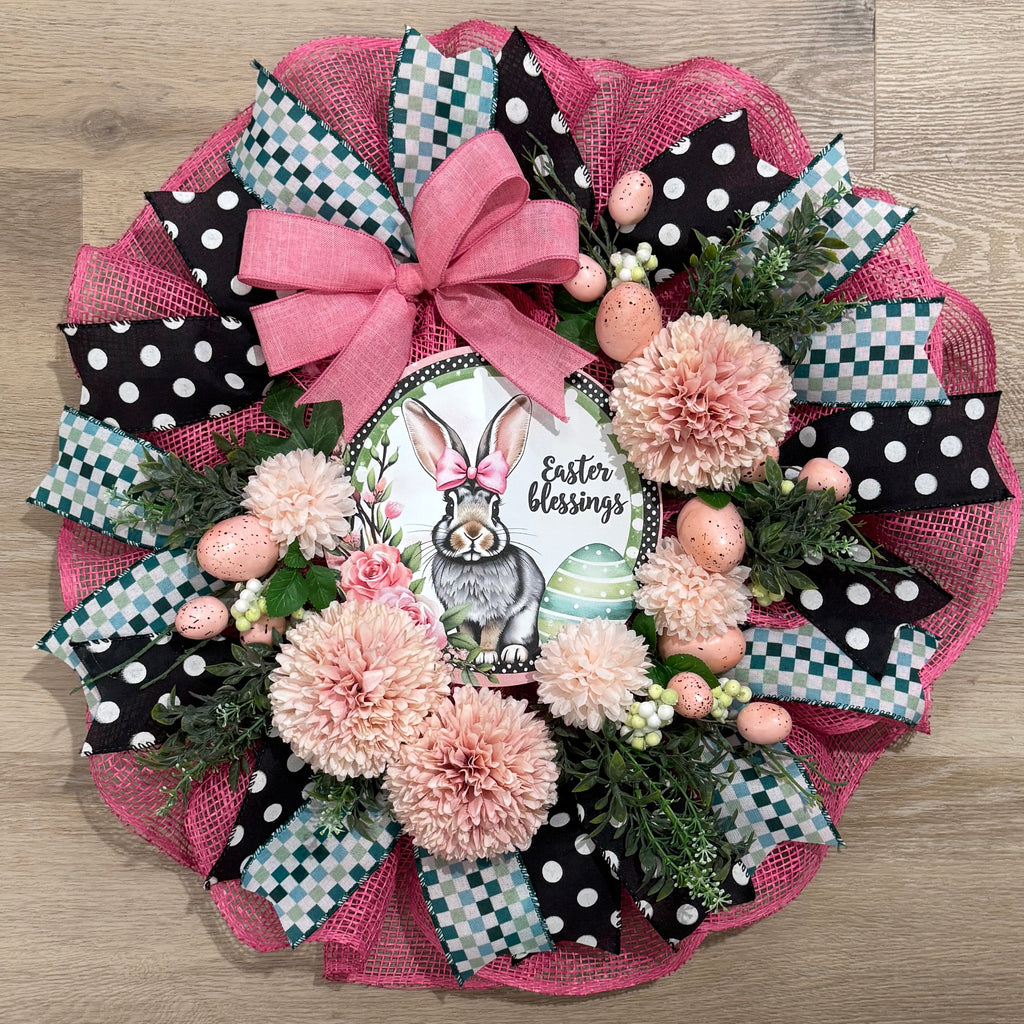 Pink Bow Bunny Easter Wreath image 0