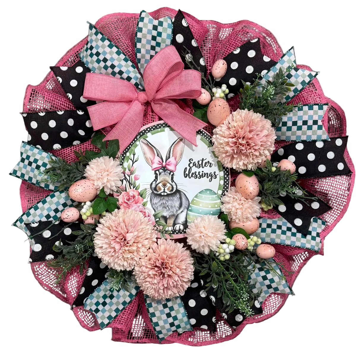 Pink Bow Bunny Easter Wreath