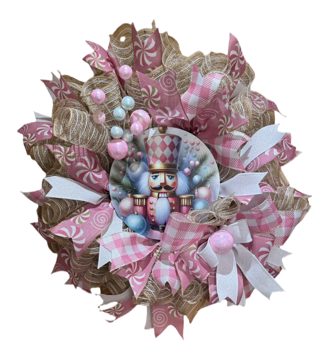 Pink Nutcracker Christmas Wreath