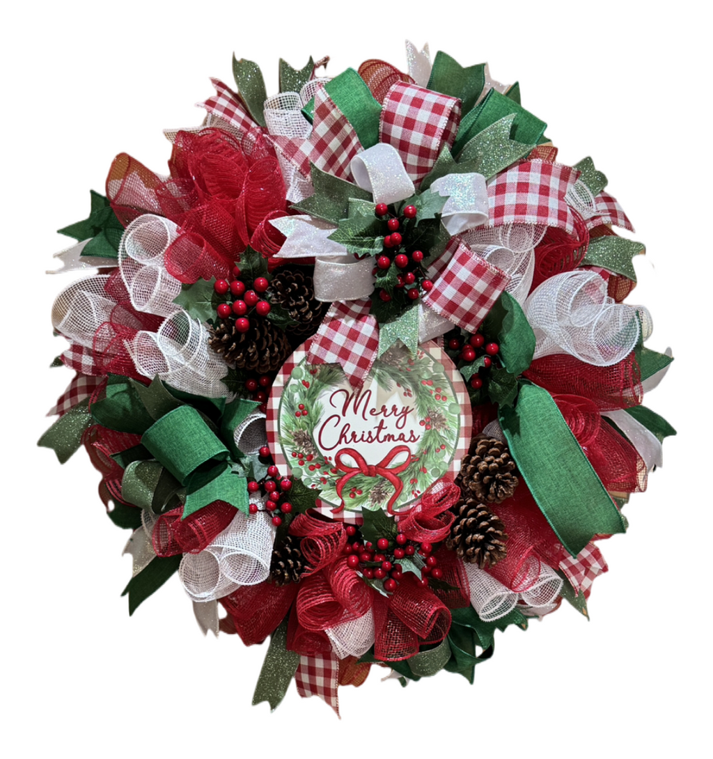 Merry Christmas Pinecone & Berry Wreath image 0