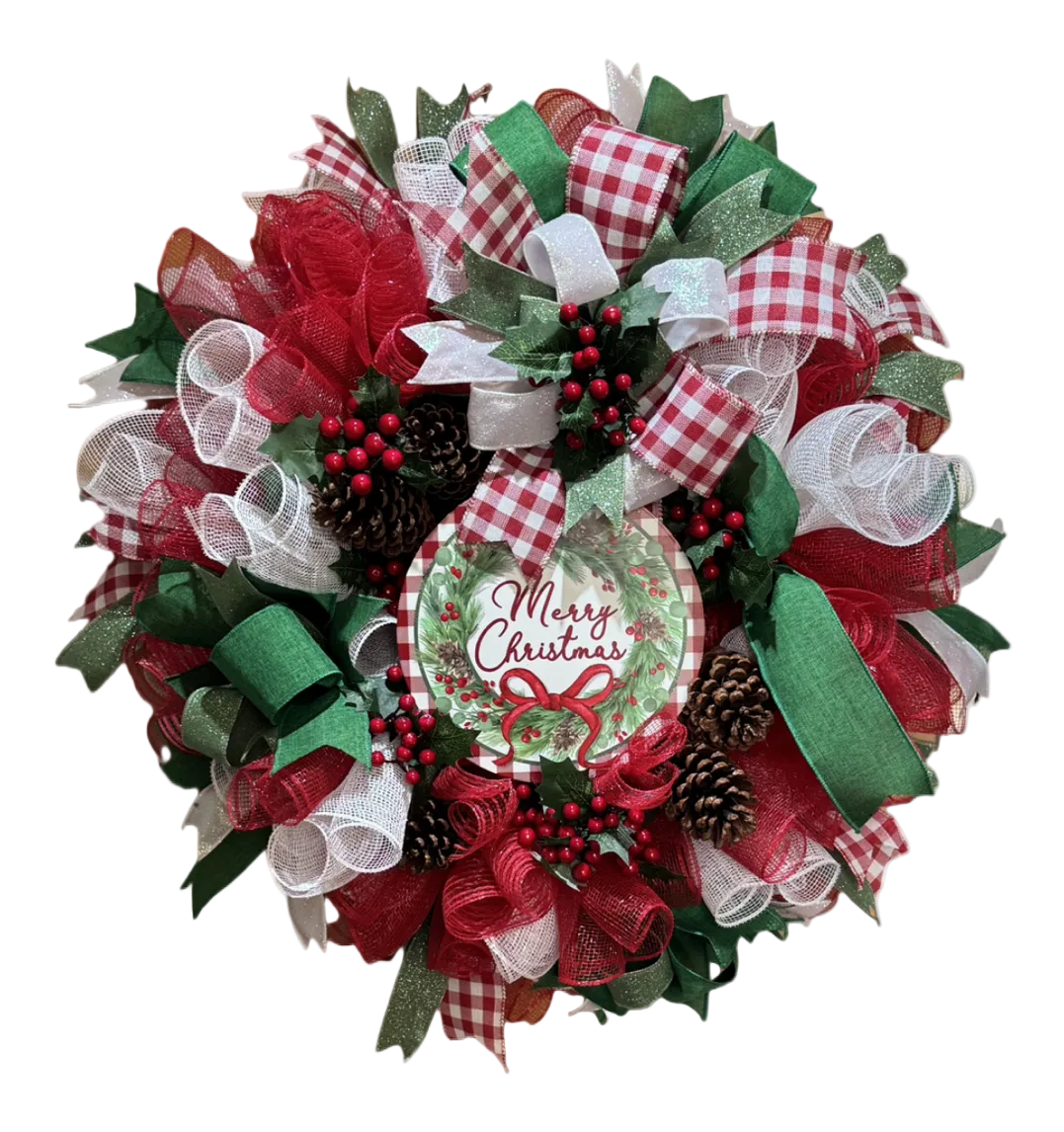 Merry Christmas Pinecone & Berry Wreath