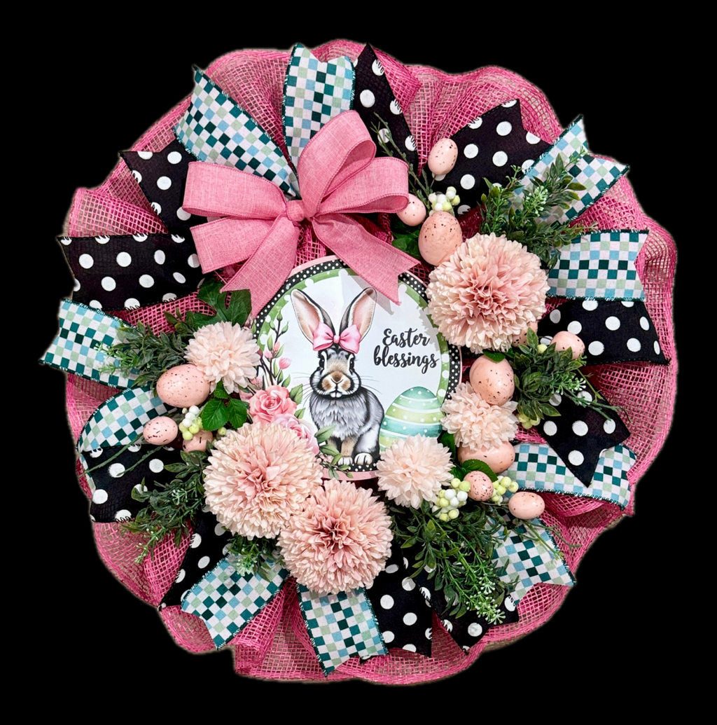 Pink Bow Bunny Easter Wreath image 2