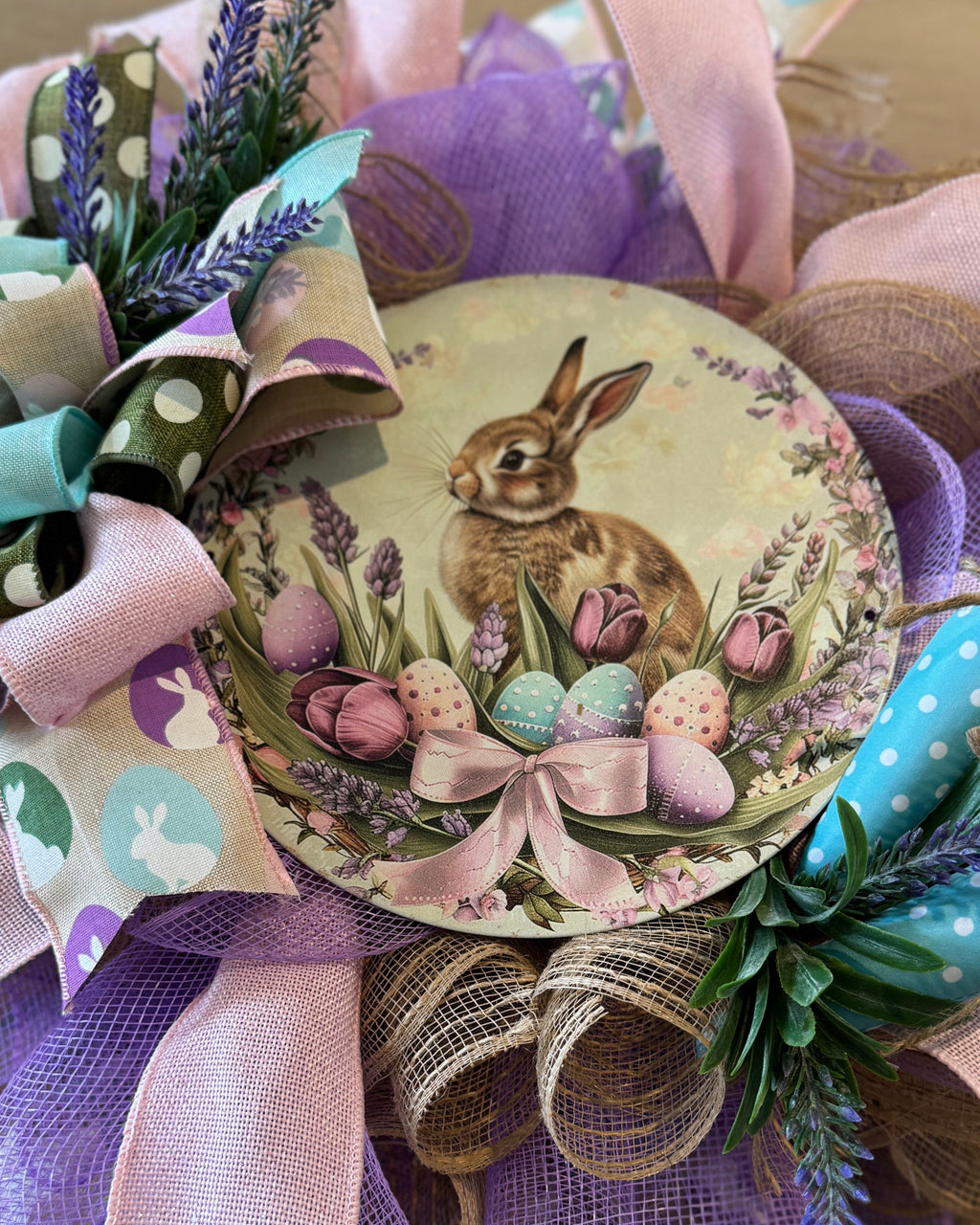 Small Lavender and Pink Easter Wreath image 1