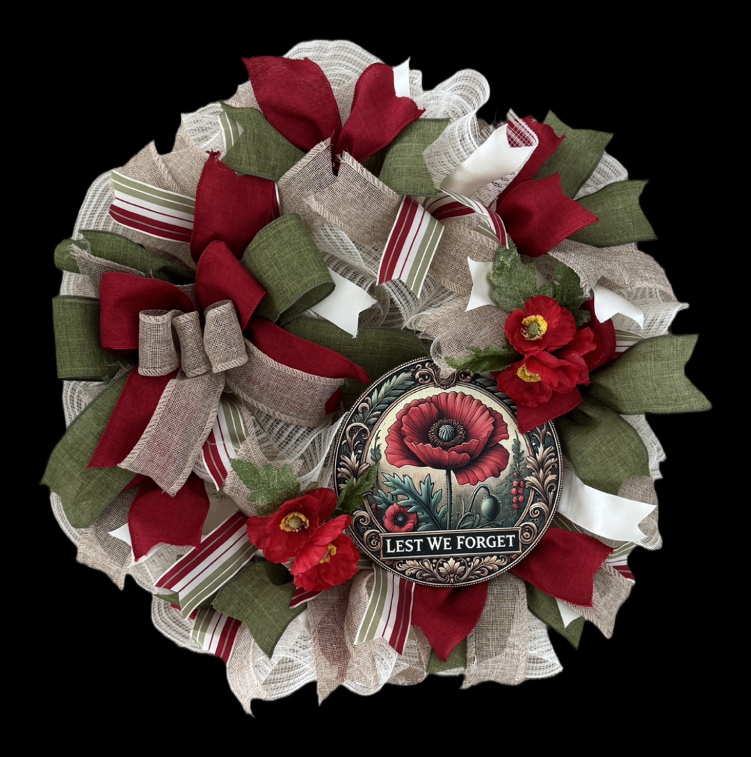 Anzac Day "Lest We Forget" Red & Green Wreath image 1