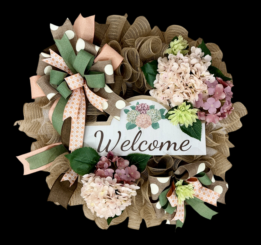 Peach Hydrangea Welcome Wreath image 2