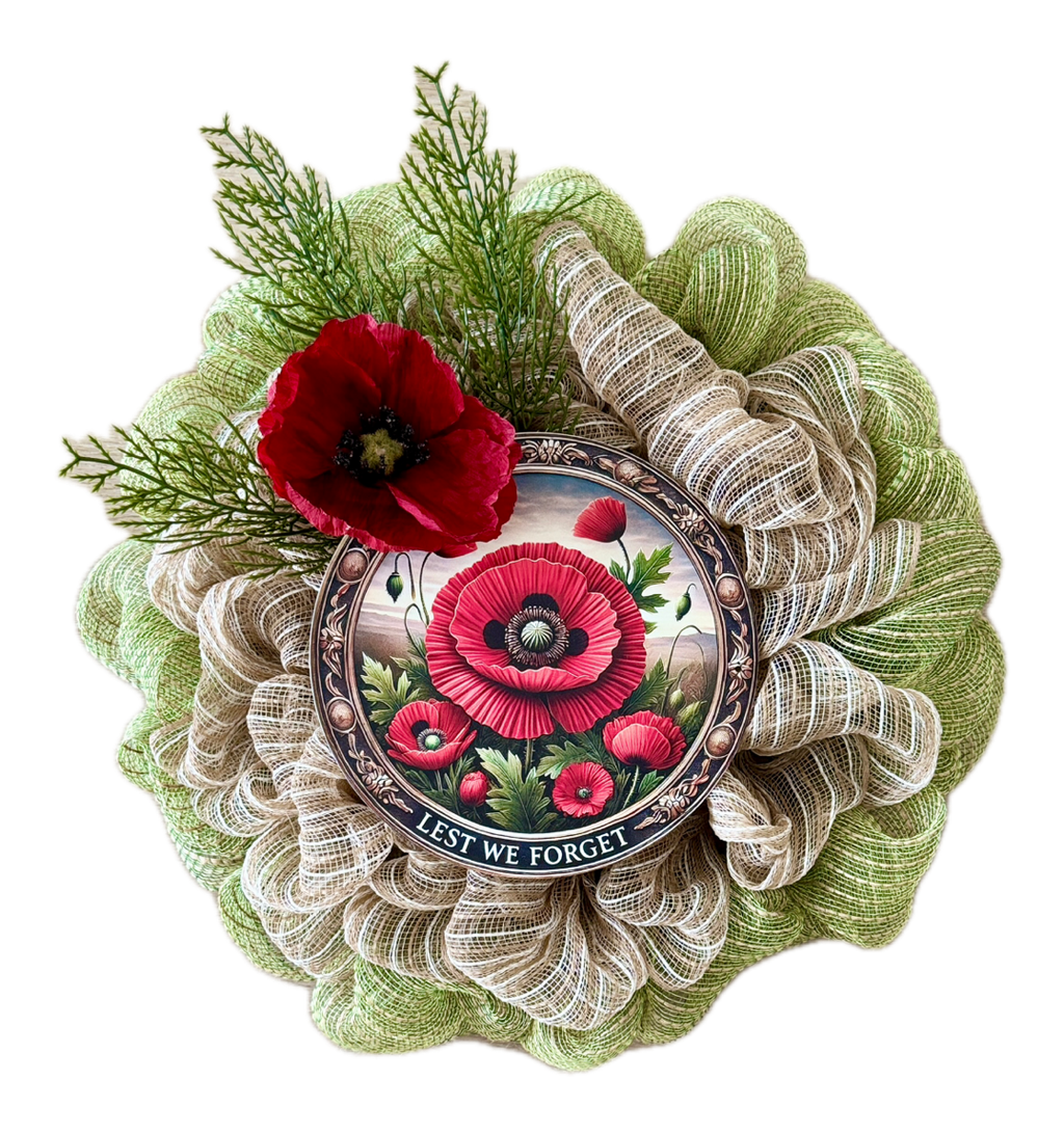 Anzac Day "Lest We Forget" Green & Natural Small Wreath image 4