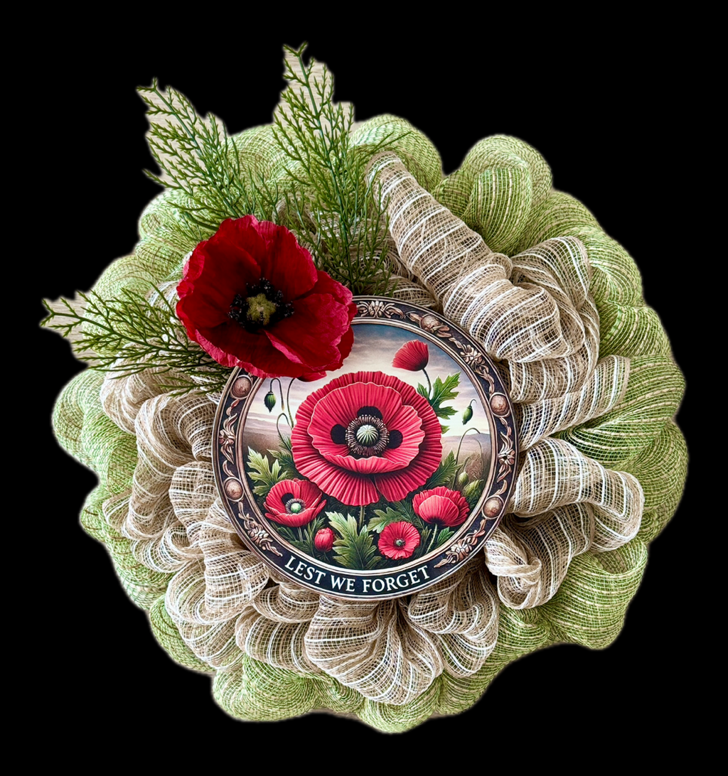 Anzac Day "Lest We Forget" Green & Natural Small Wreath image 1