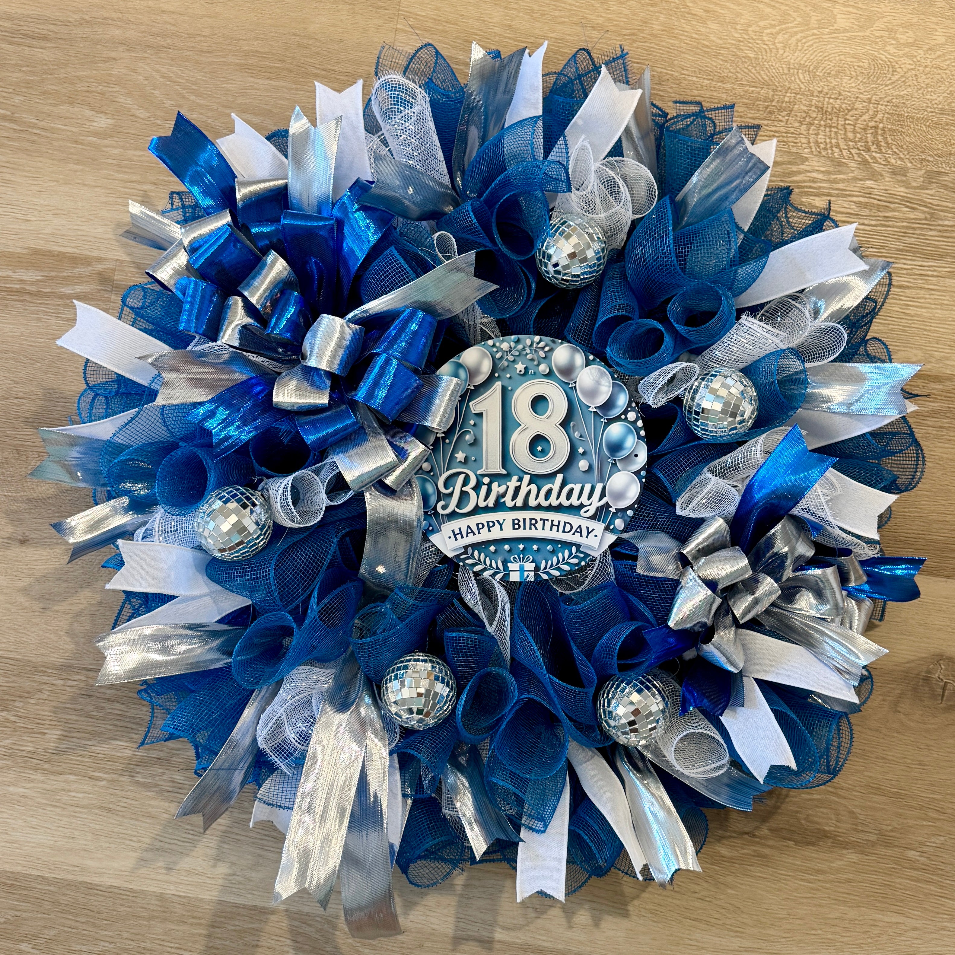 Blue & Silver Happy 18th Birthday Wreath  image 0