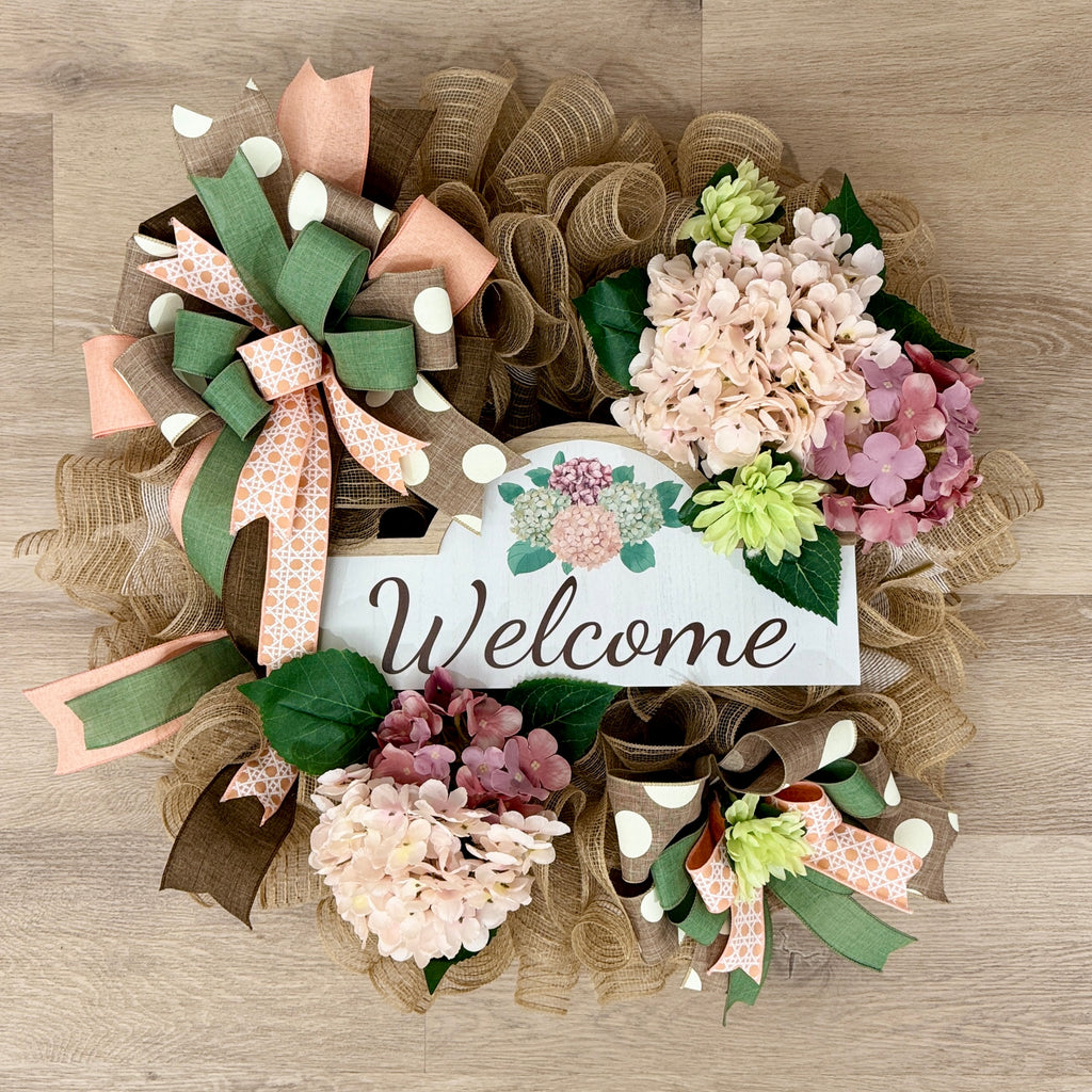 Peach Hydrangea Welcome Wreath image 0