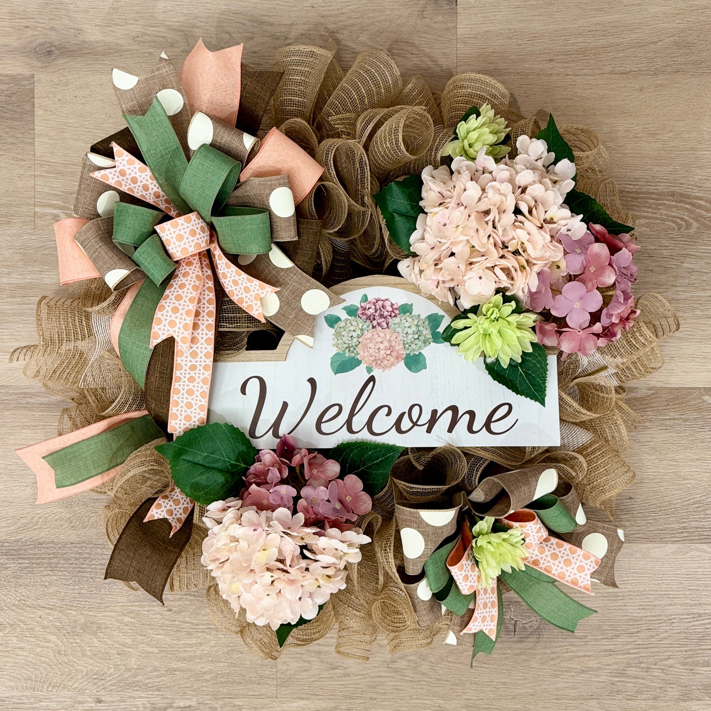 Peach Hydrangea Welcome Wreath image 0