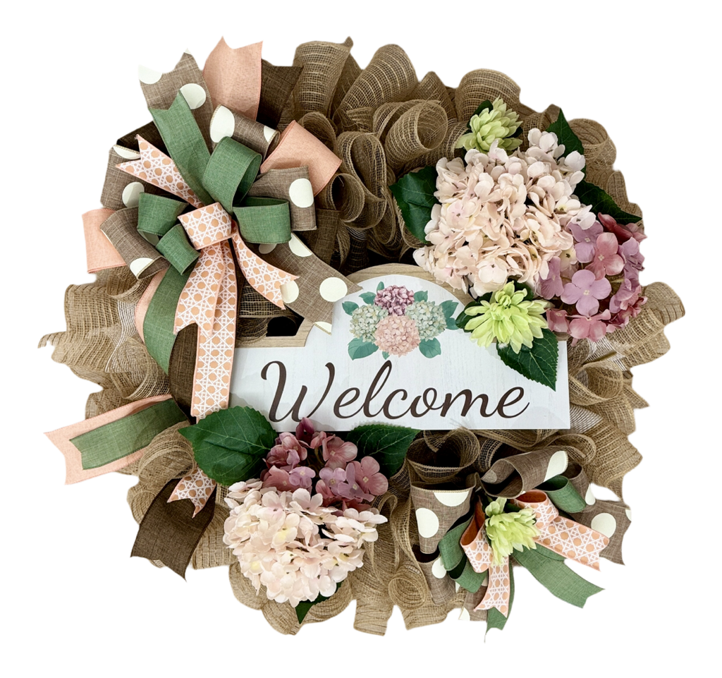 Peach Hydrangea Welcome Wreath image 3