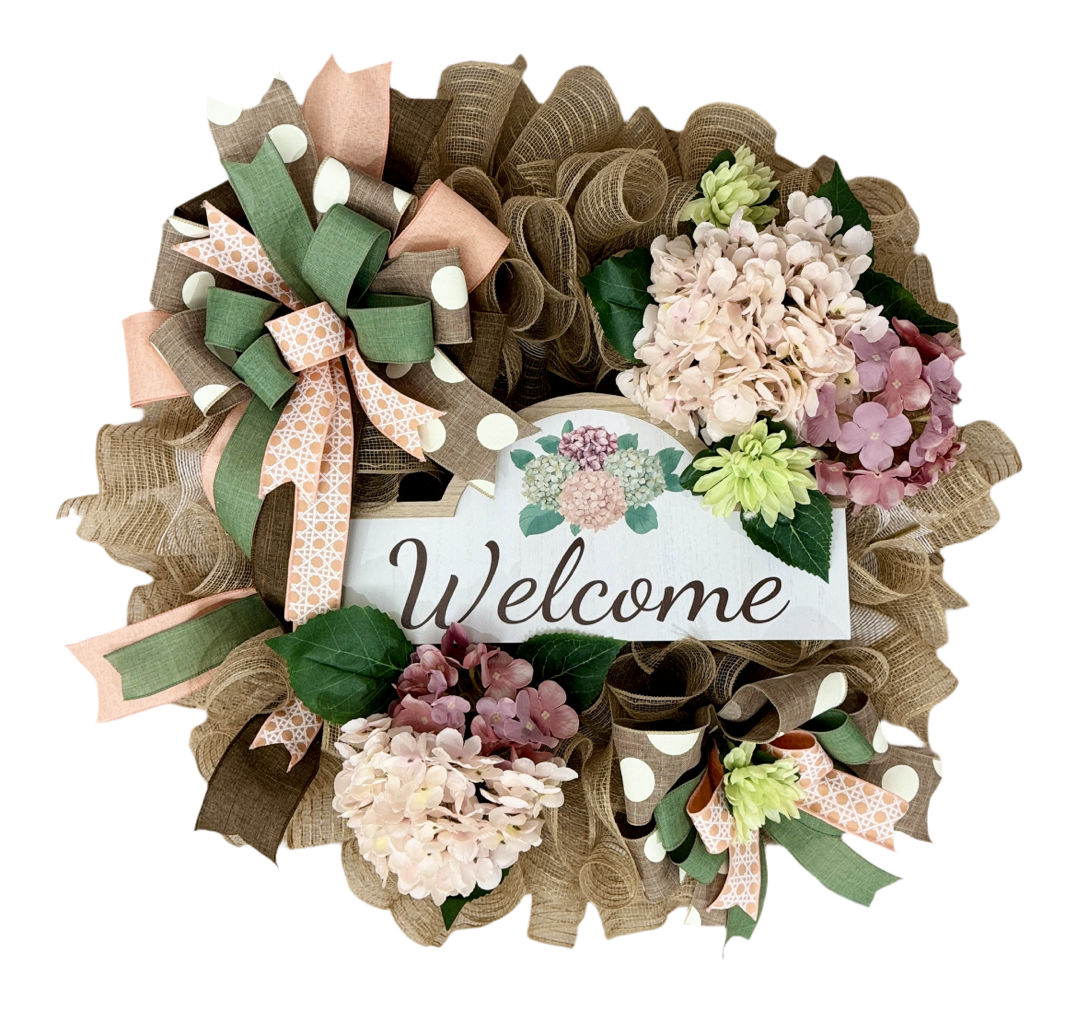 Peach Hydrangea Welcome Wreath image 3