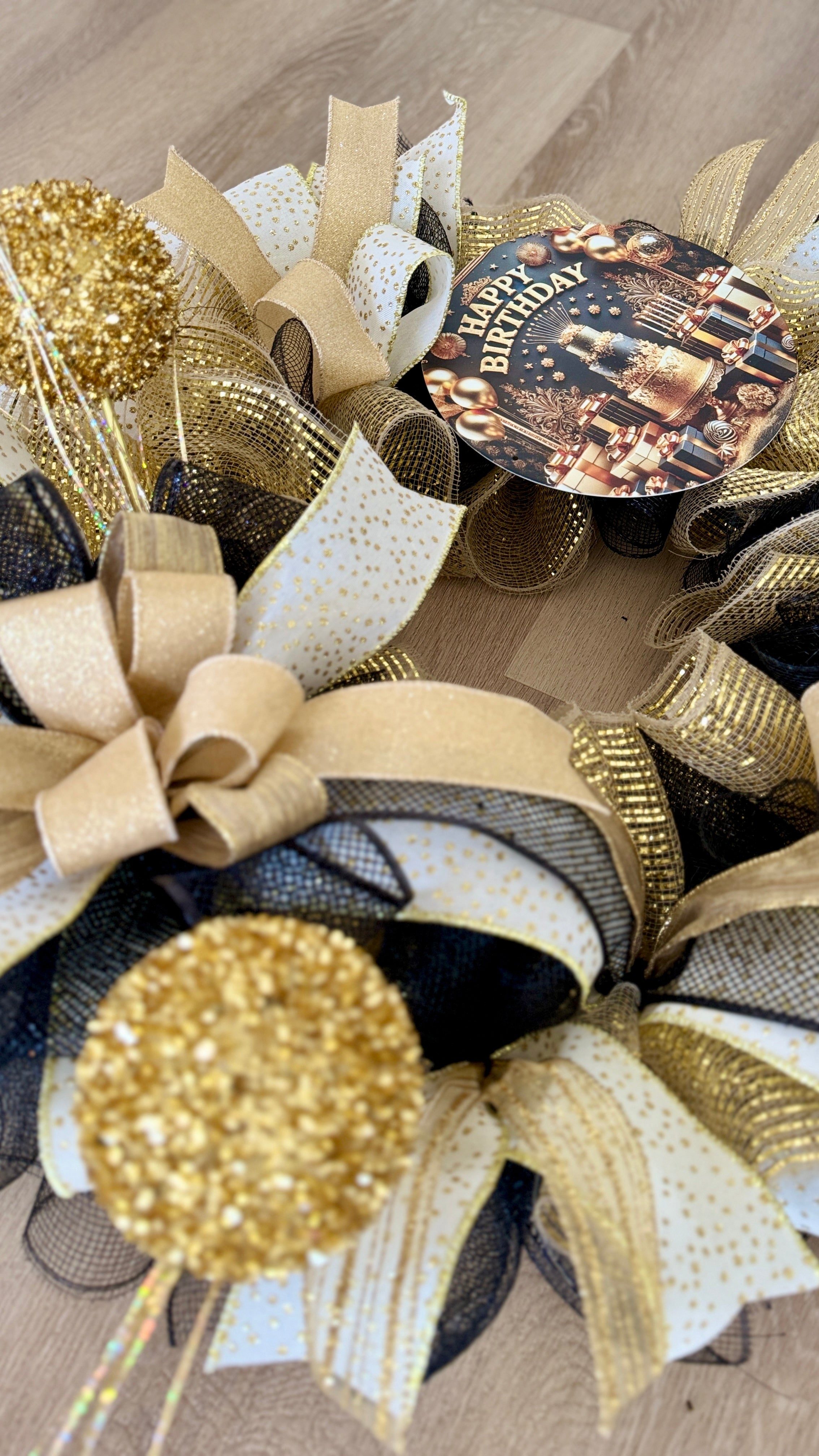 Black & Gold Happy Birthday Wreath image 1