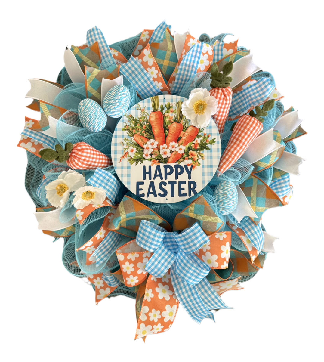 Blue & Orange Happy Easter Wreath image 0