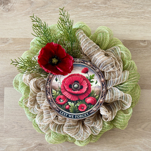 Anzac Day "Lest We Forget" Green & Natural Small Wreath image 0
