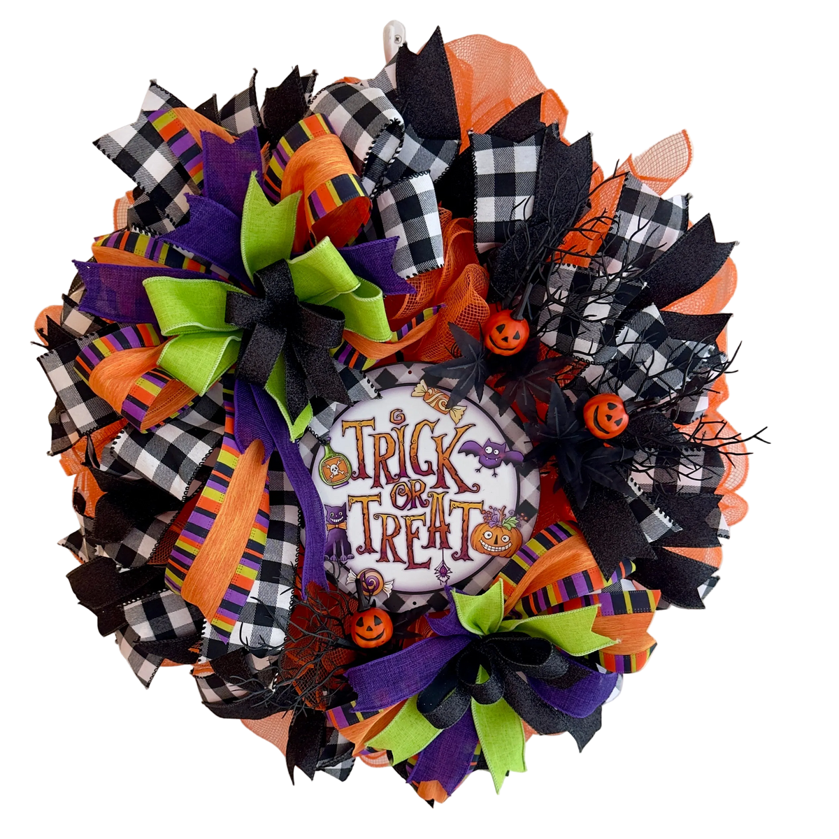 "Trick or Treat" Checkered Halloween Wreath
