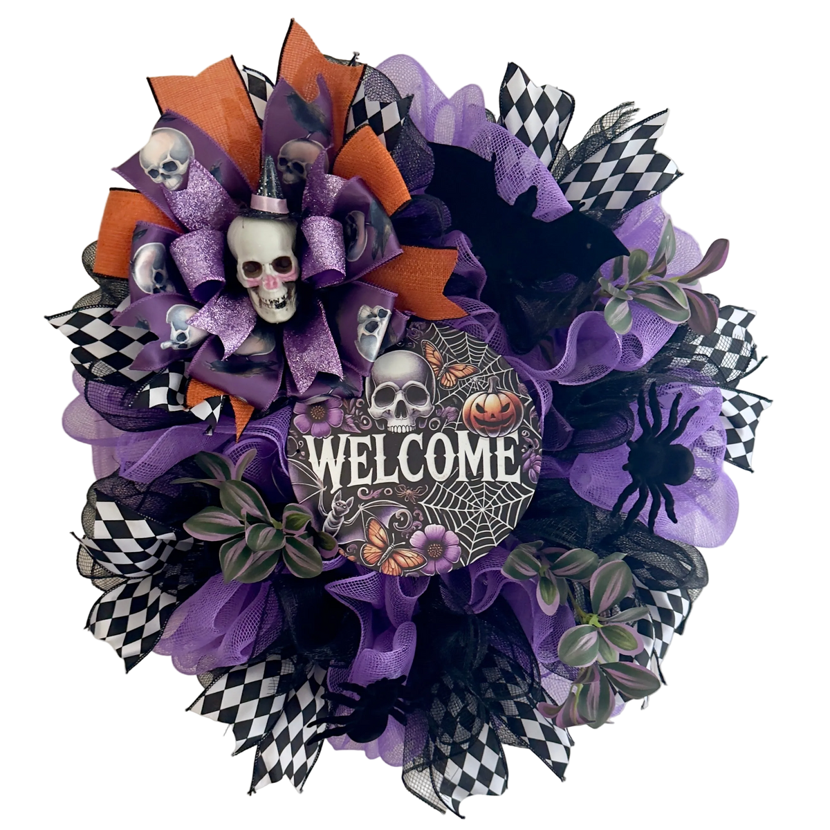 "Welcome" Skull Halloween Wreath