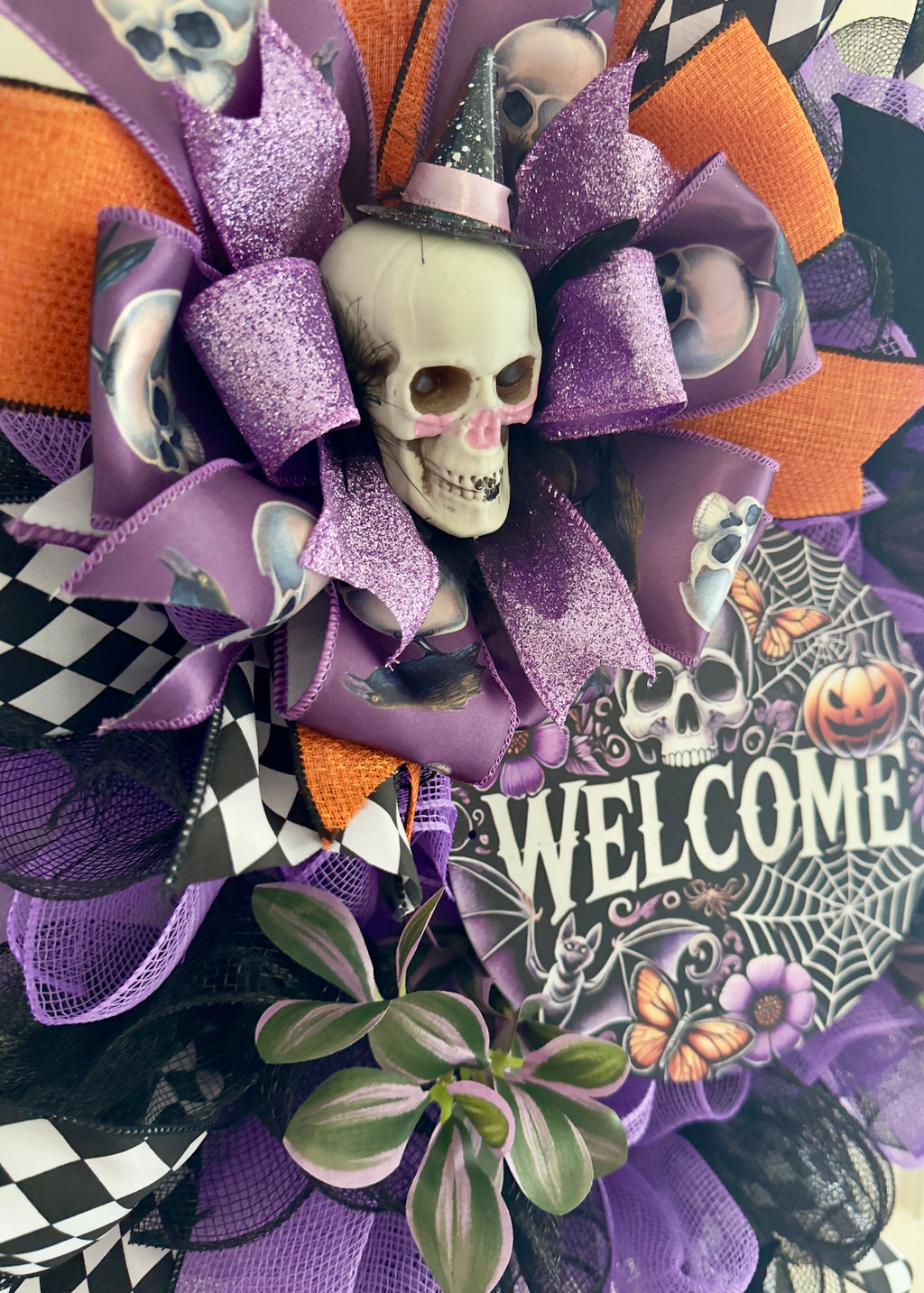 "Welcome" Skull Halloween Wreath