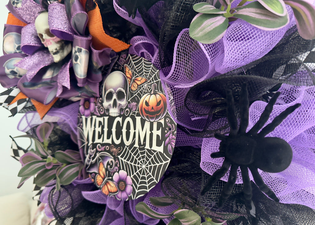"Welcome" Skull Halloween Wreath