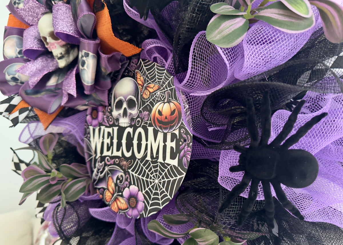 "Welcome" Skull Halloween Wreath