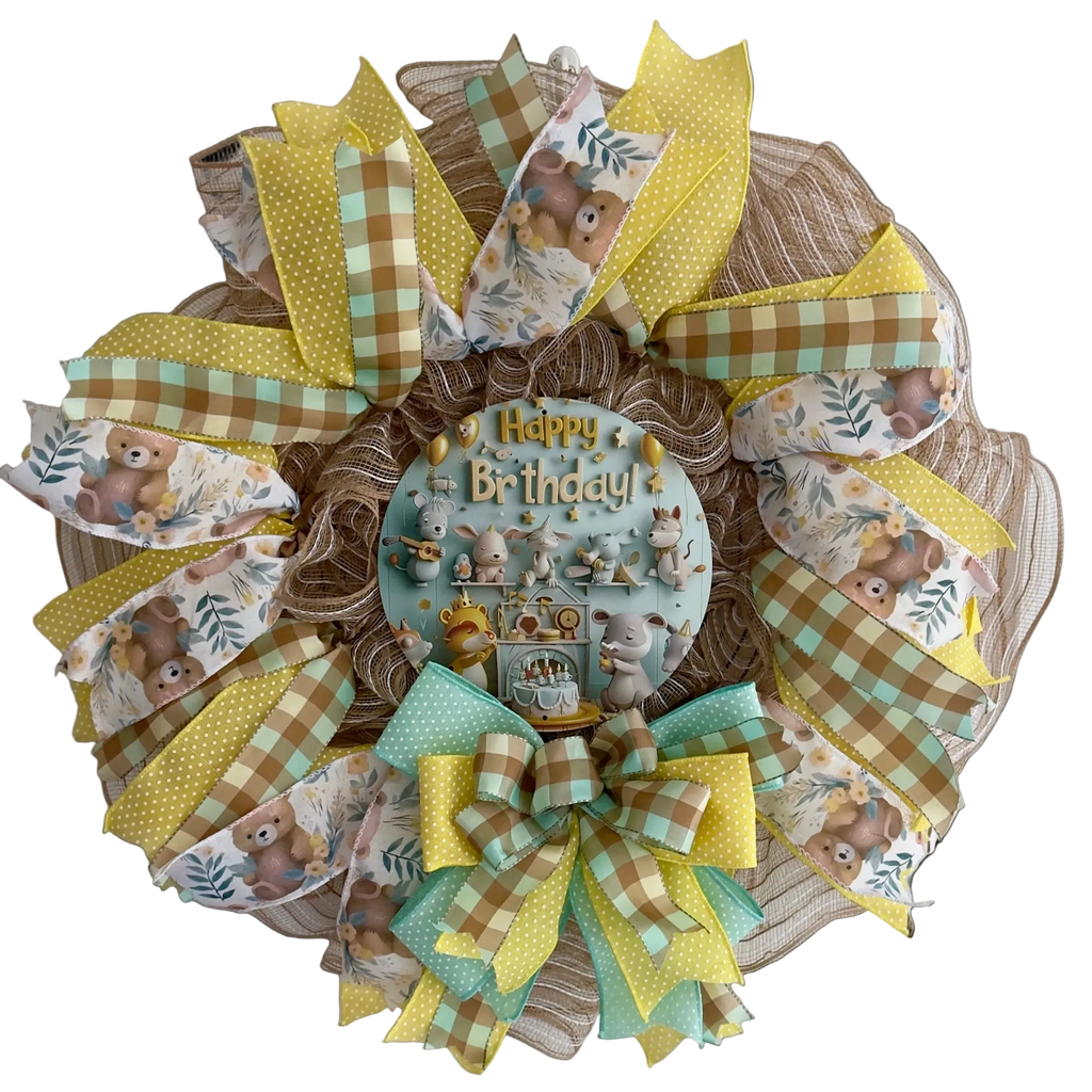 Baby Animals Happy Birthday Wreath