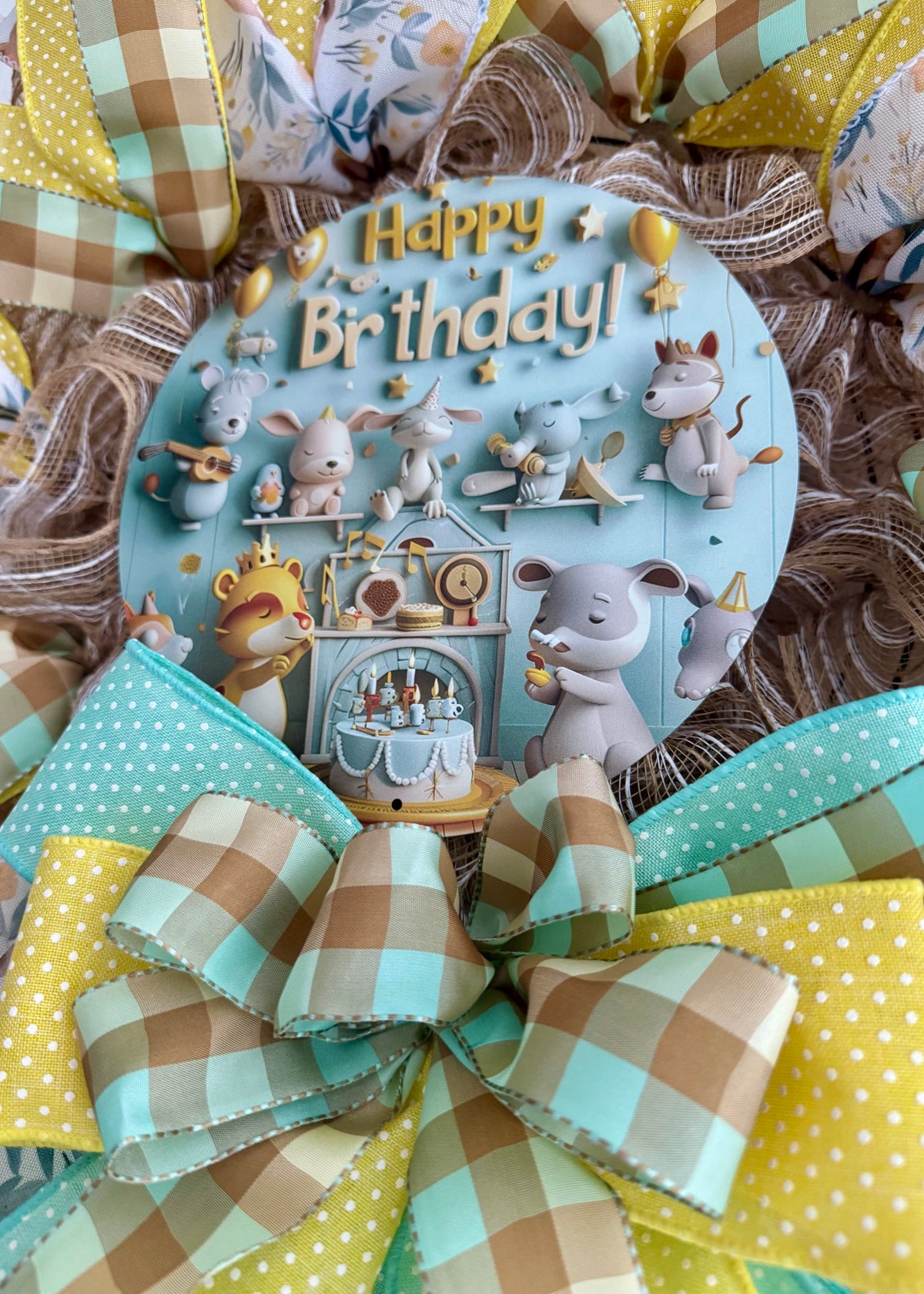 Baby Animals Happy Birthday Wreath