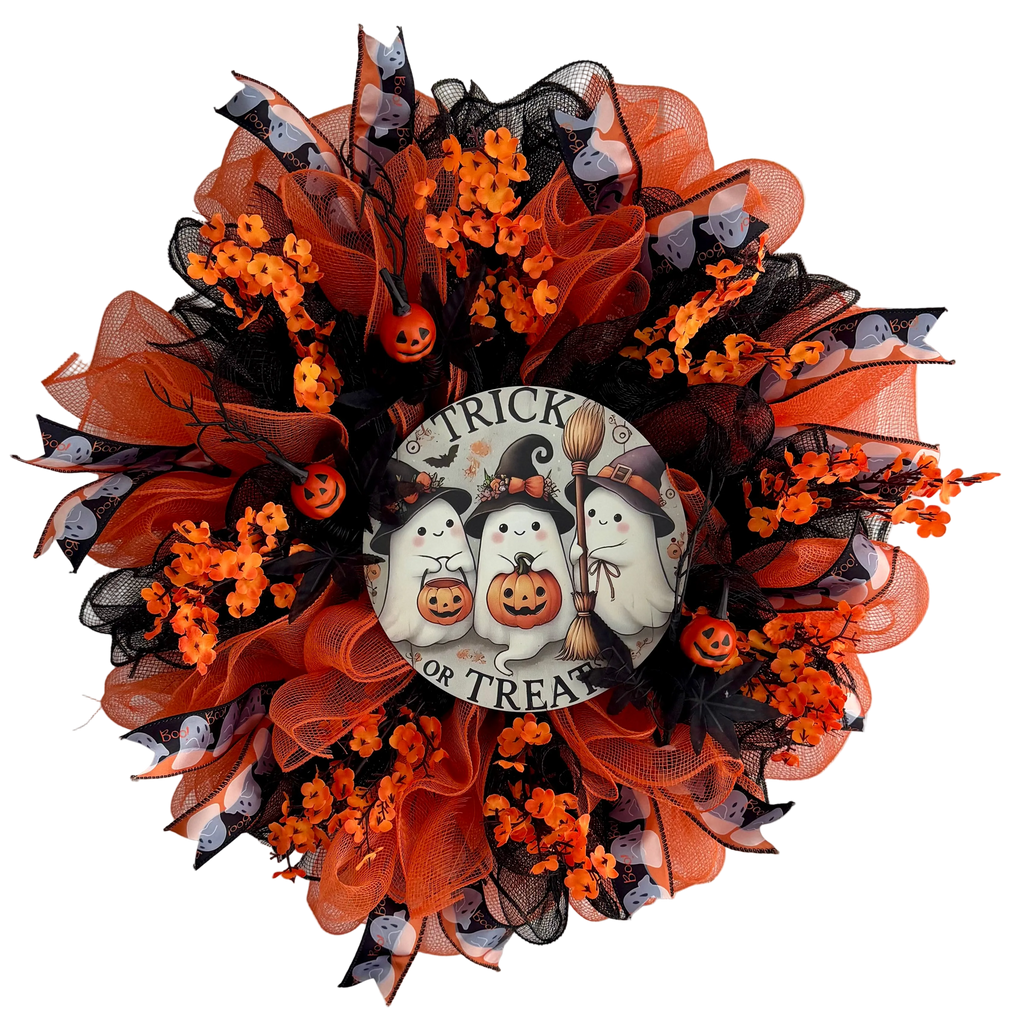 3 Ghosts Trick or Treat Halloween Wreath