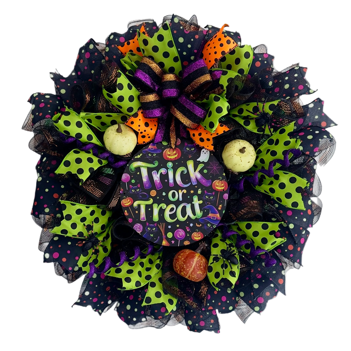 "Trick or Treat" Dots Halloween Wreath