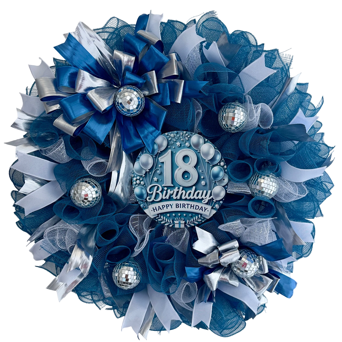 Blue & Silver Happy 18th Birthday Wreath