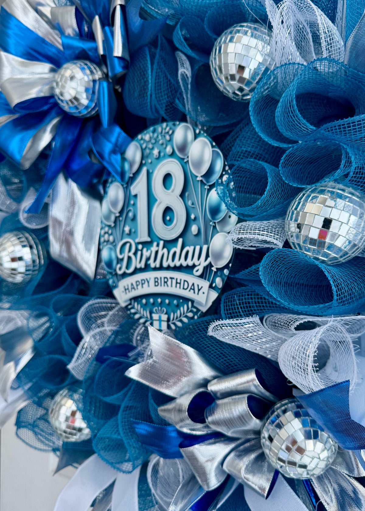 Blue & Silver Happy 18th Birthday Wreath