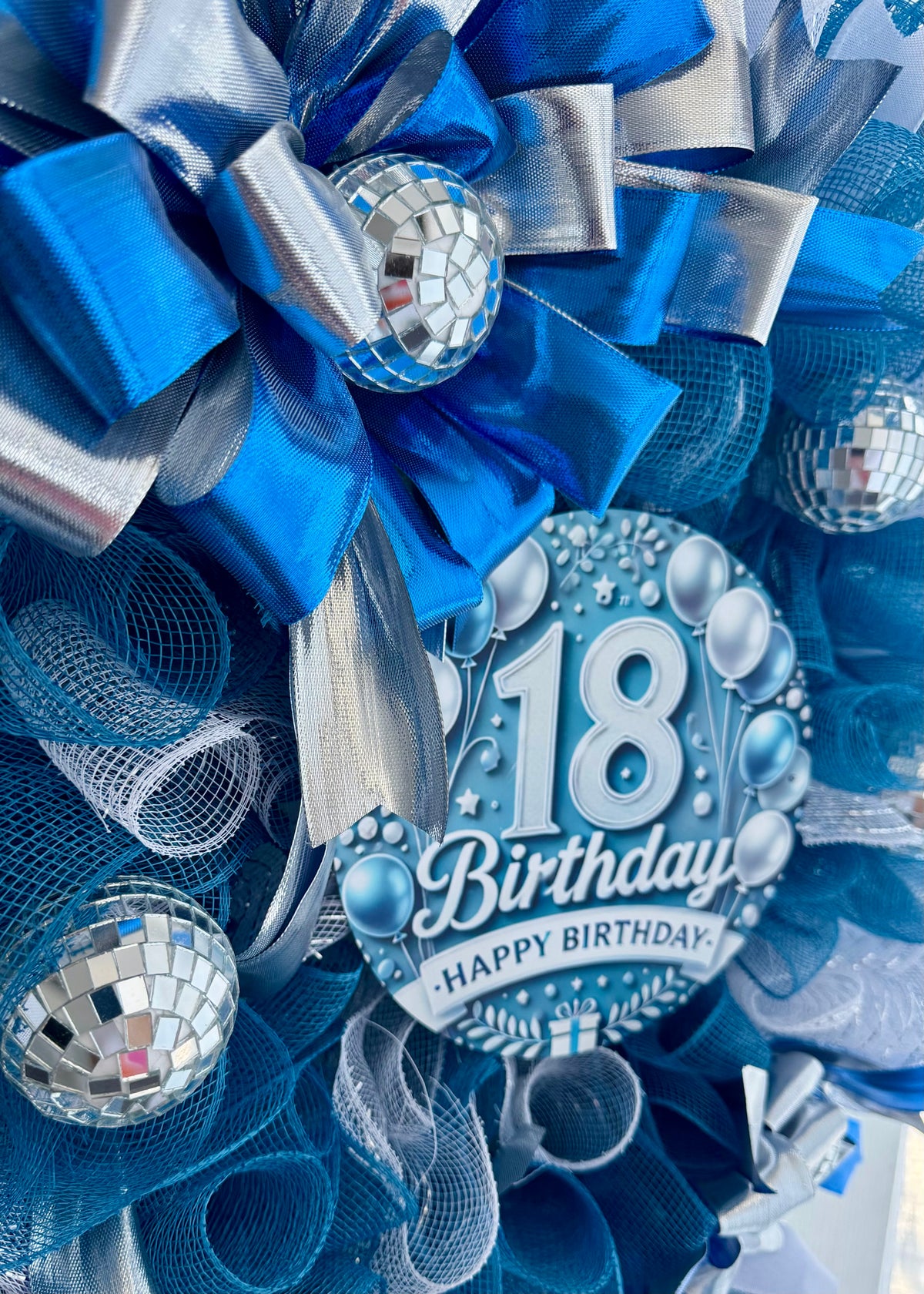 Blue & Silver Happy 18th Birthday Wreath