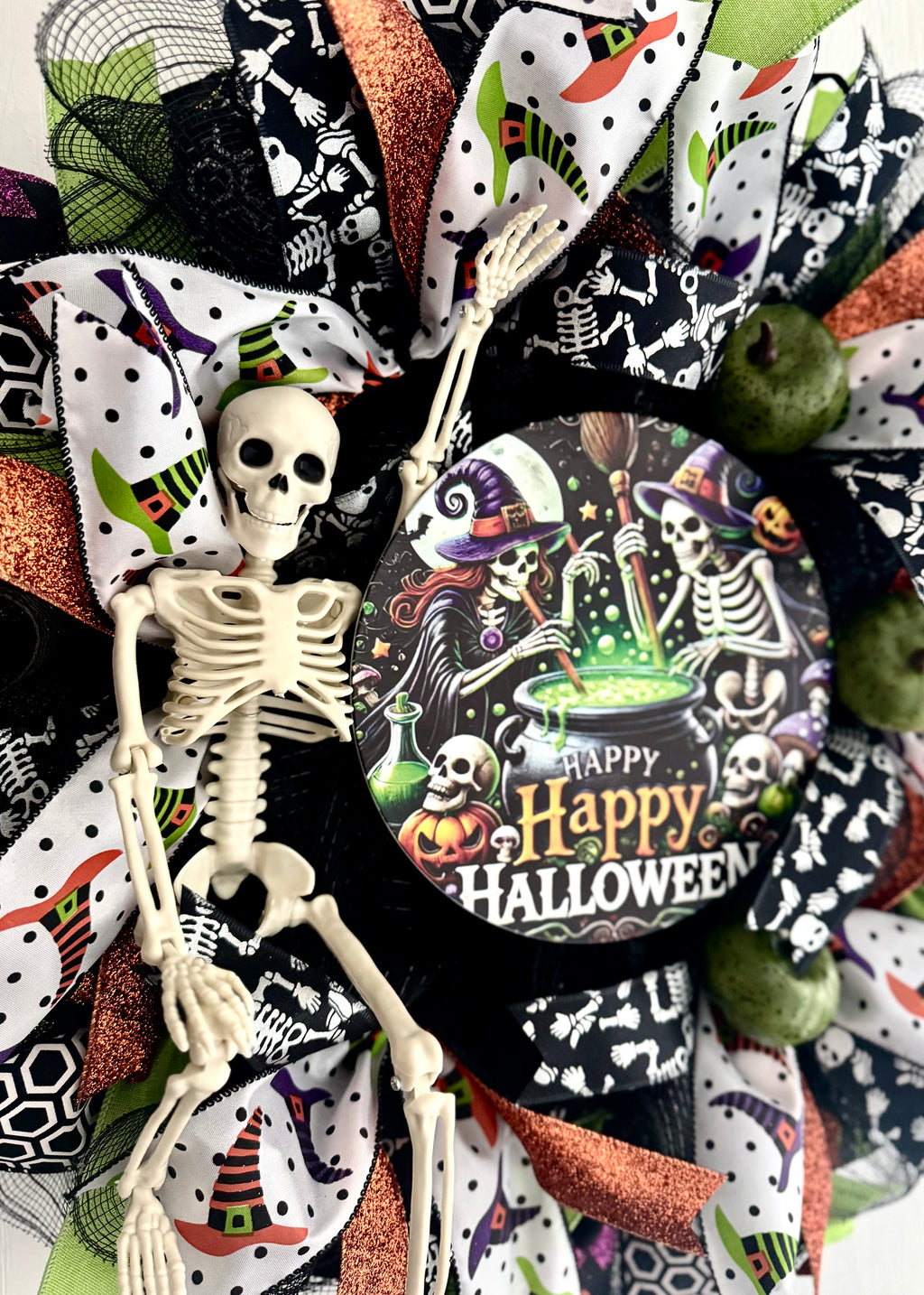 Happy Halloween Skeleton Cauldron Wreath