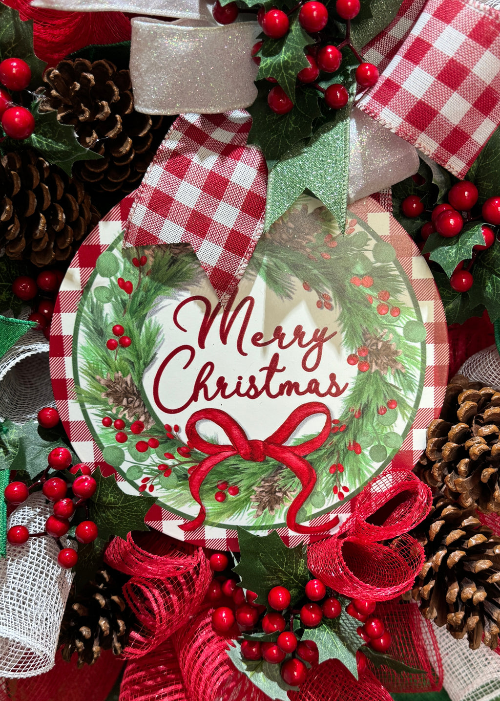 Merry Christmas Pinecone & Berry Wreath