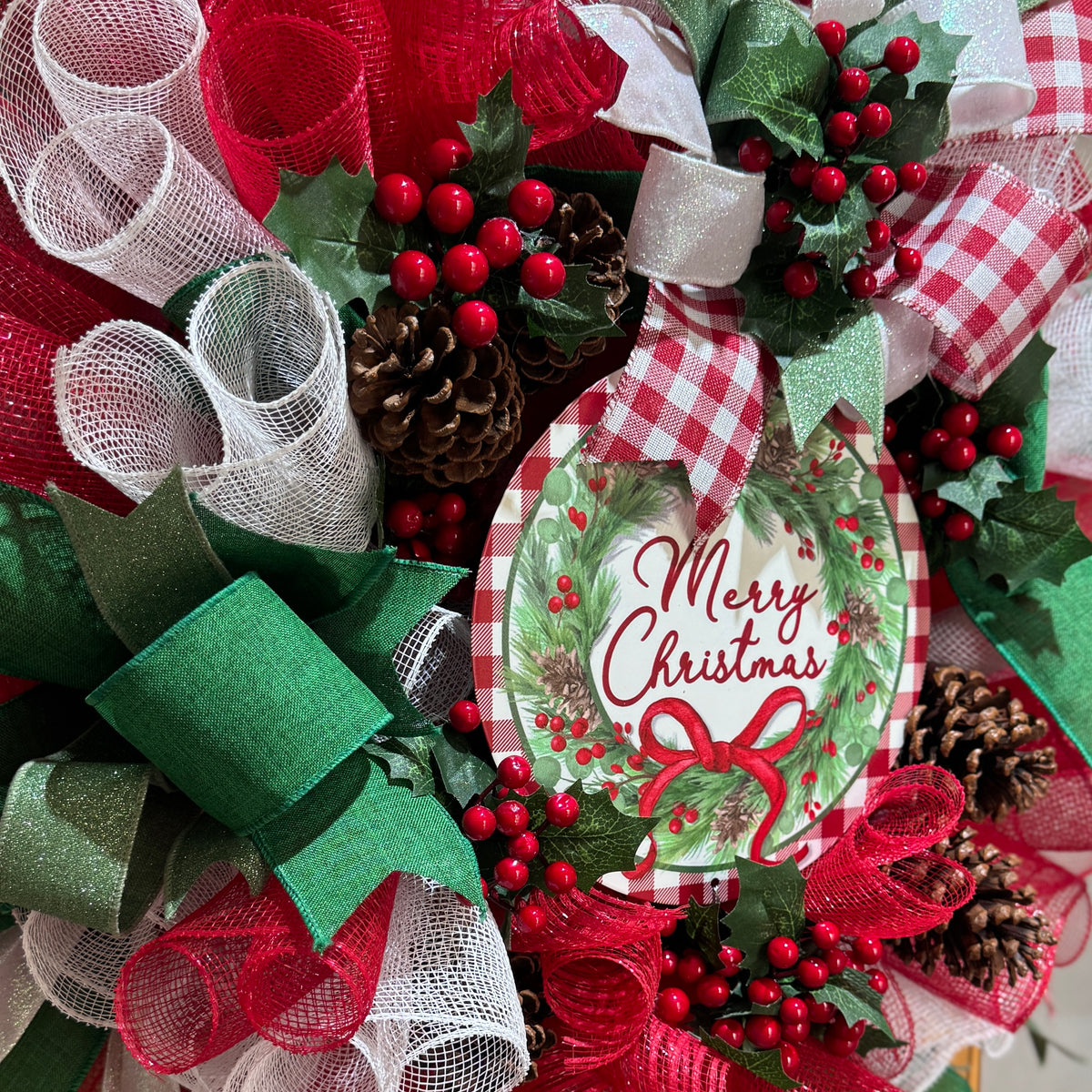 Merry Christmas Pinecone & Berry Wreath
