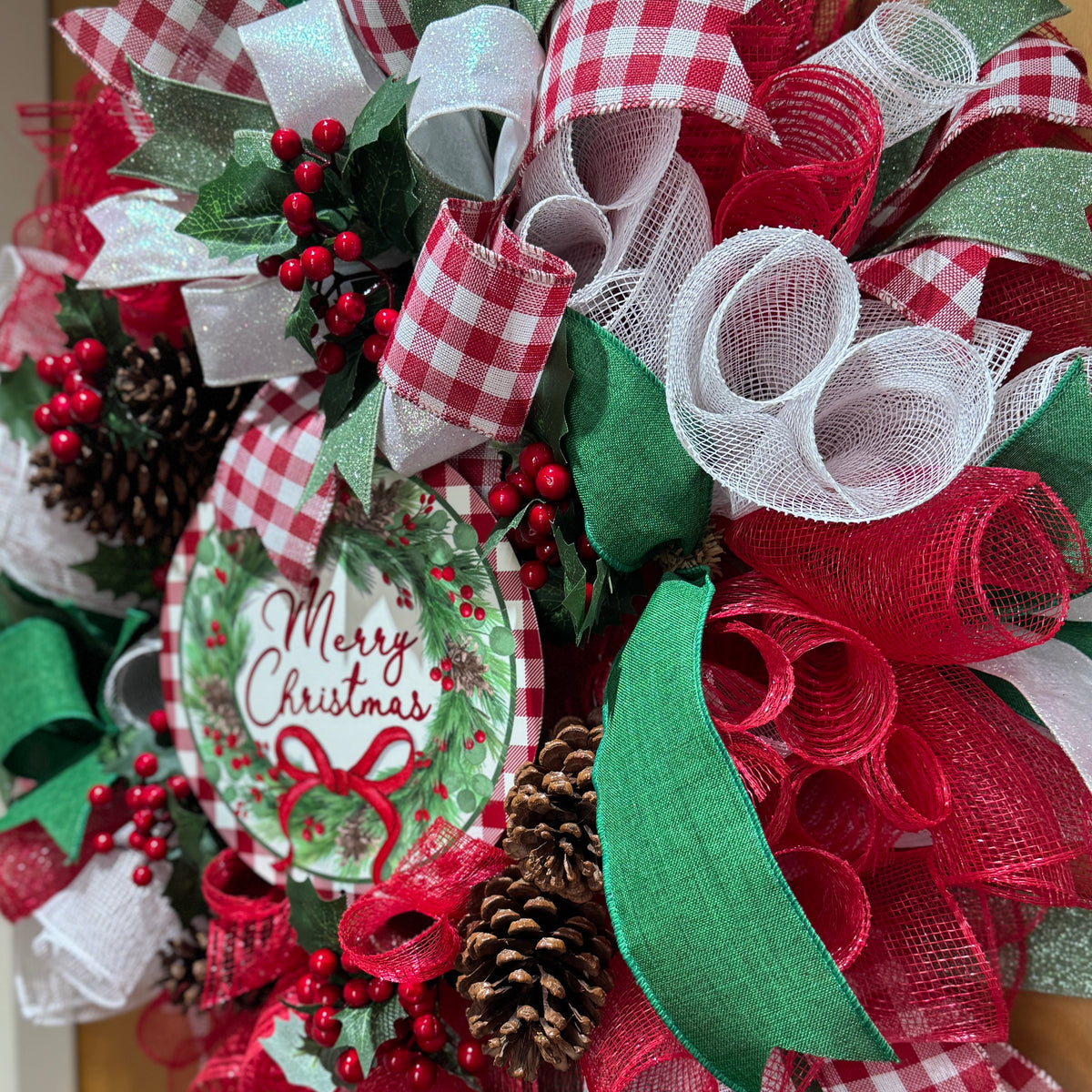 Merry Christmas Pinecone & Berry Wreath