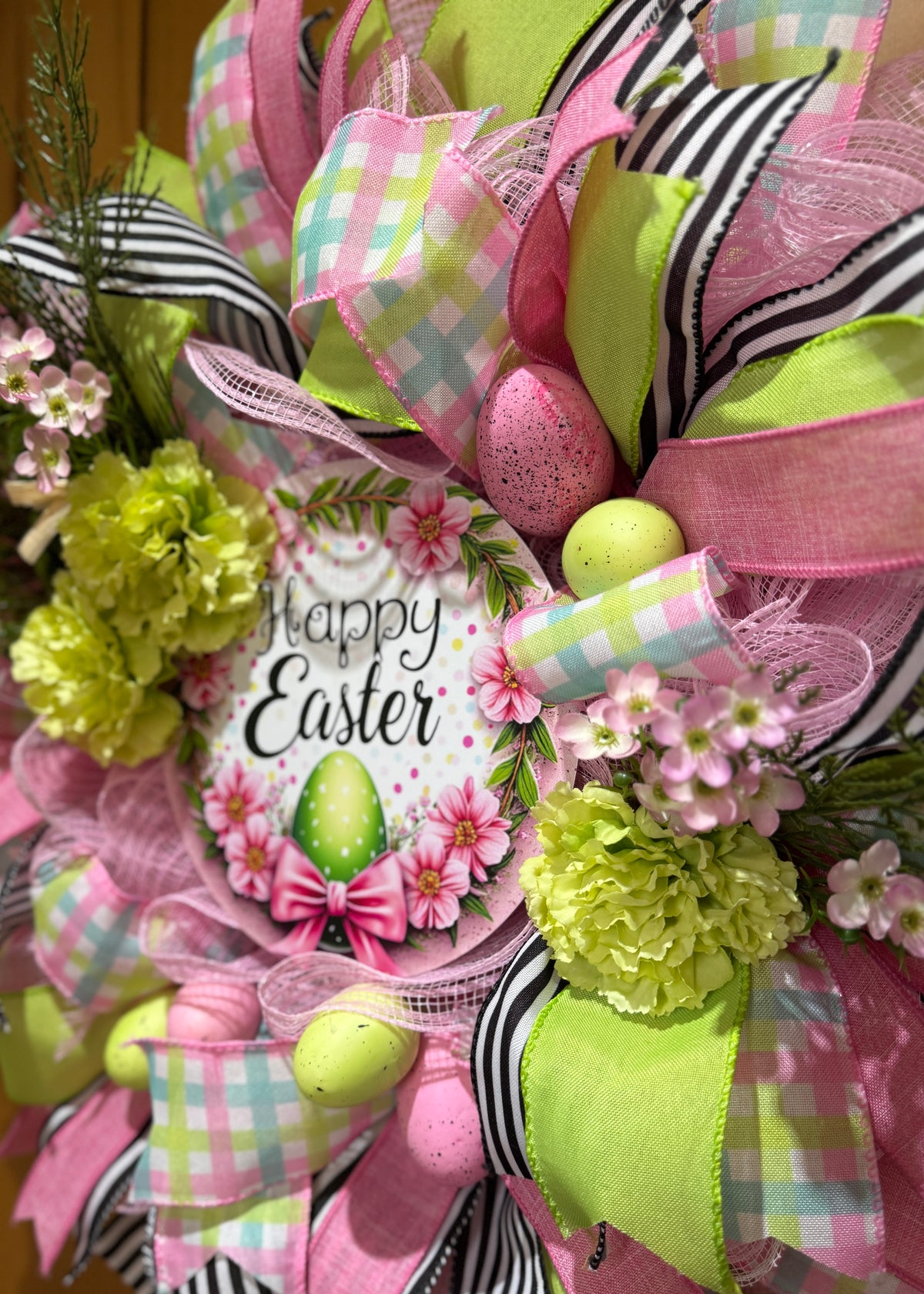 Pink Green & Black Easter Wreath
