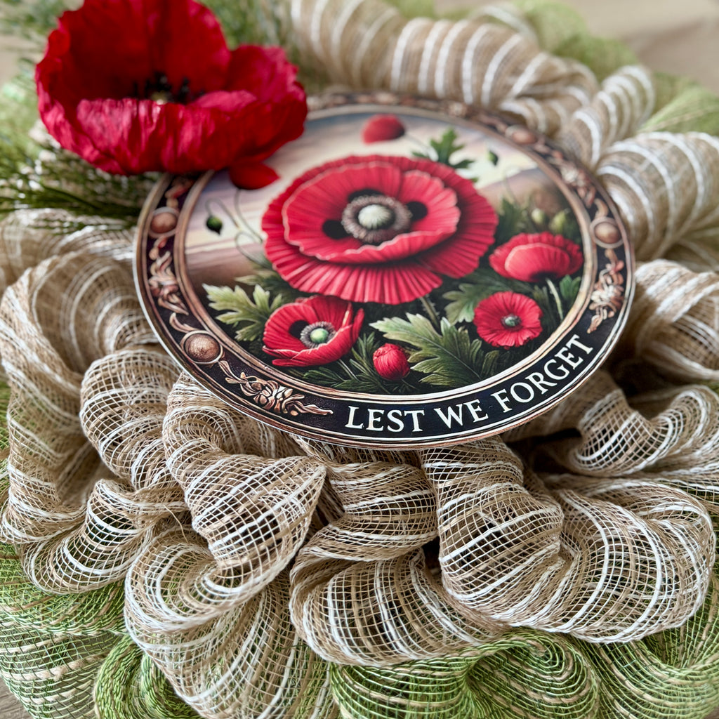 Anzac Day "Lest We Forget" Green & Natural Wreath