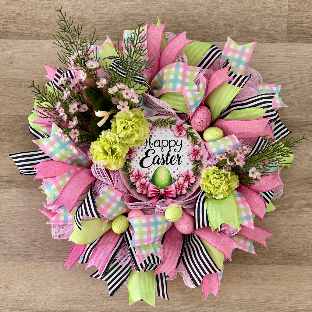 Pink, Green & Black Easter Wreath image 0