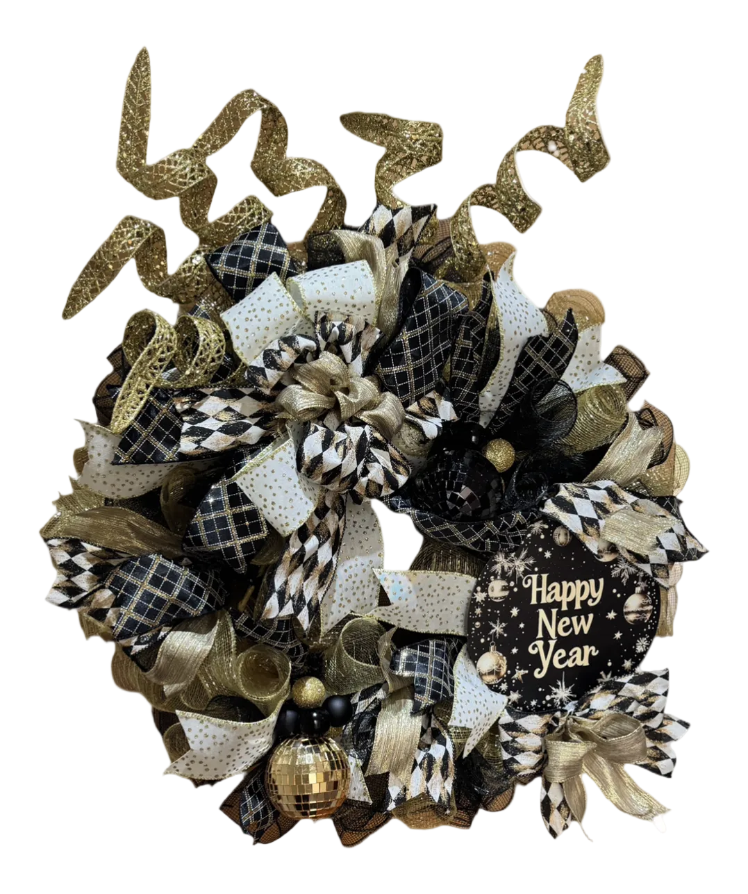Black & Gold Happy New Year Wreath