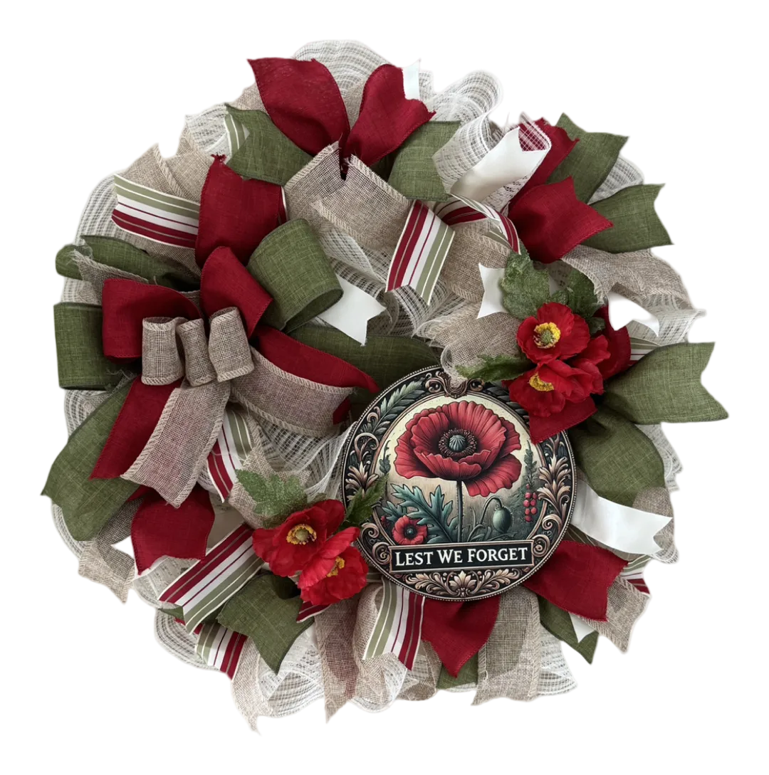 Anzac Day "Lest We Forget" Red & Green Wreath image 0
