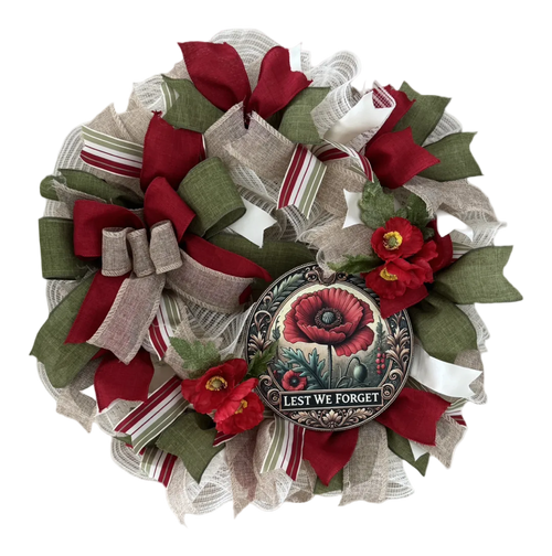 Anzac Day "Lest We Forget" Red & Green Wreath image 0