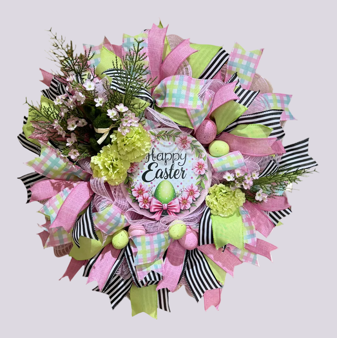 Pink, Green & Black Easter Wreath image 4
