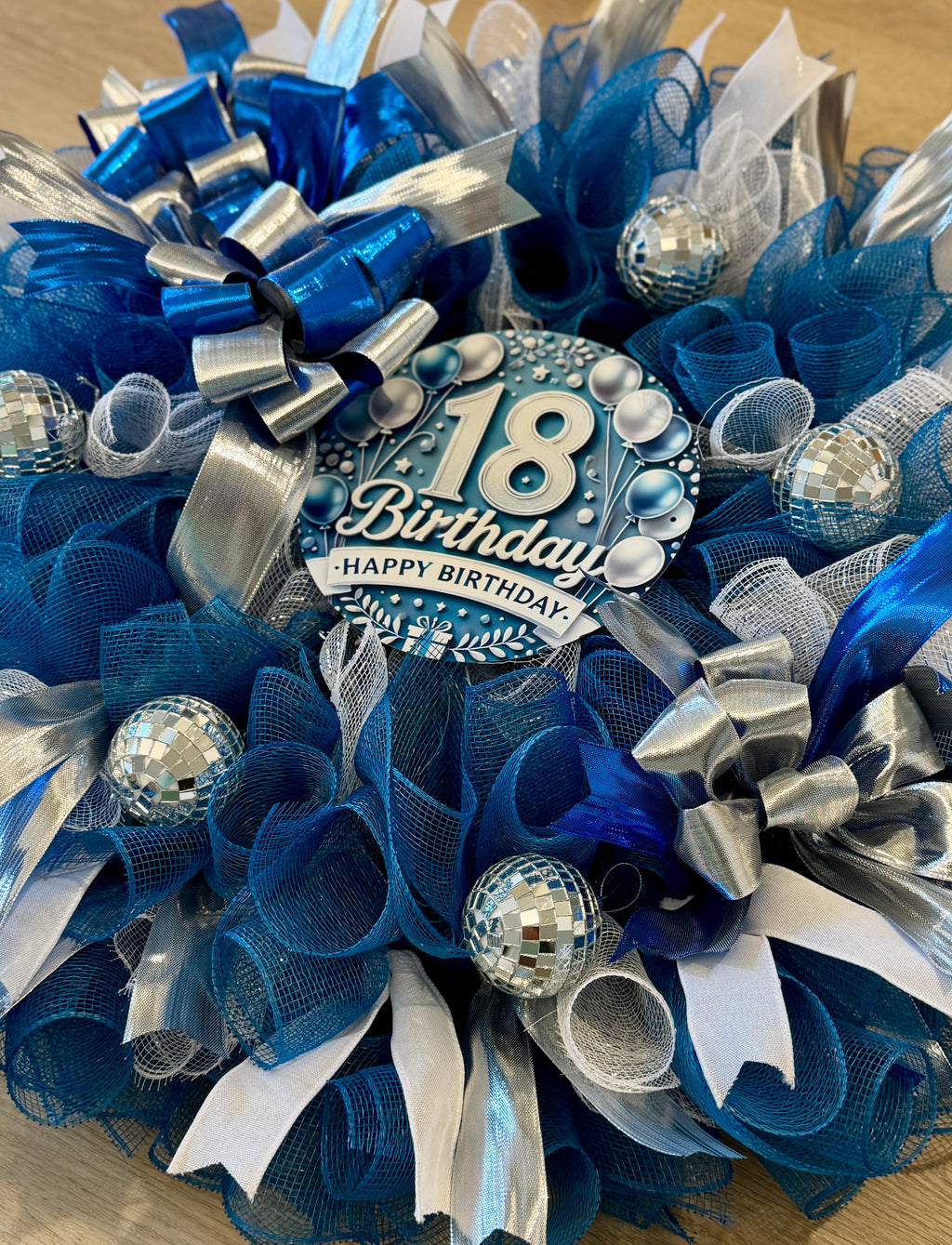 Blue & Silver Happy 18th Birthday Wreath  image 1
