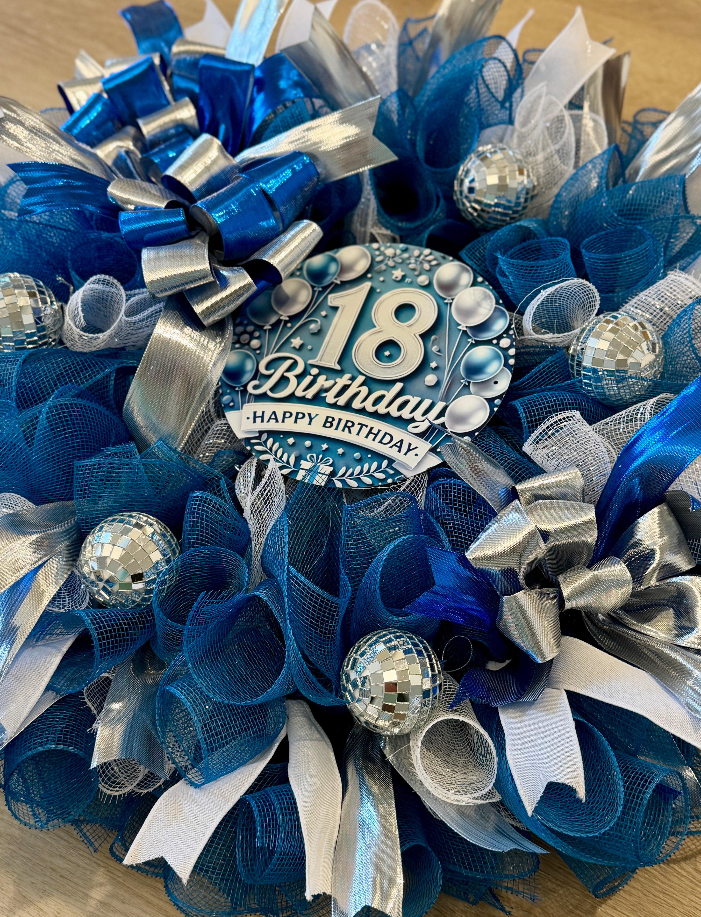 Blue & Silver Happy 18th Birthday Wreath  image 1