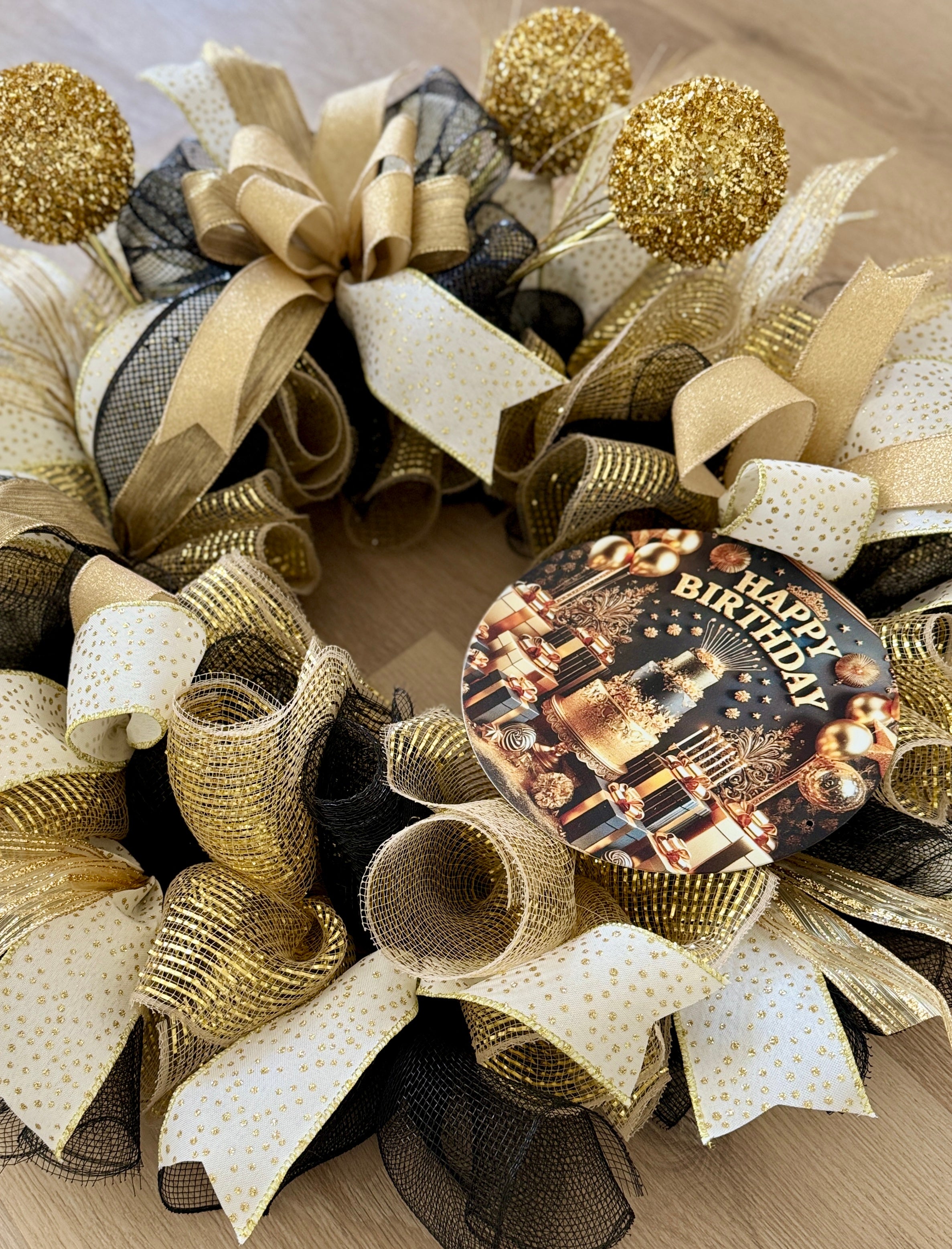 Black & Gold Happy Birthday Wreath image 4