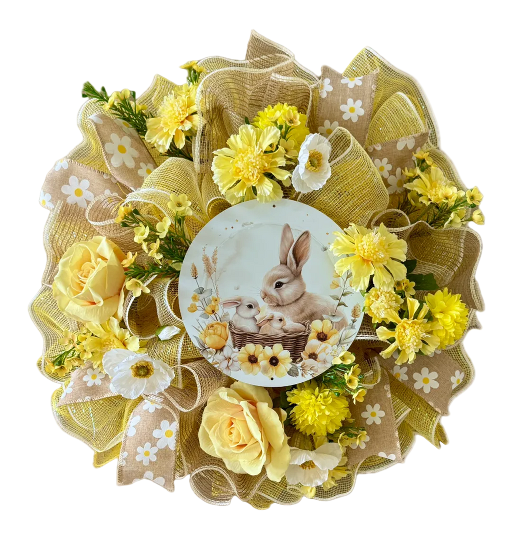 Yellow Floral Bunny Wreath