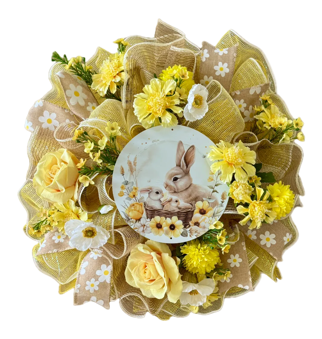 Yellow Floral Bunny Wreath