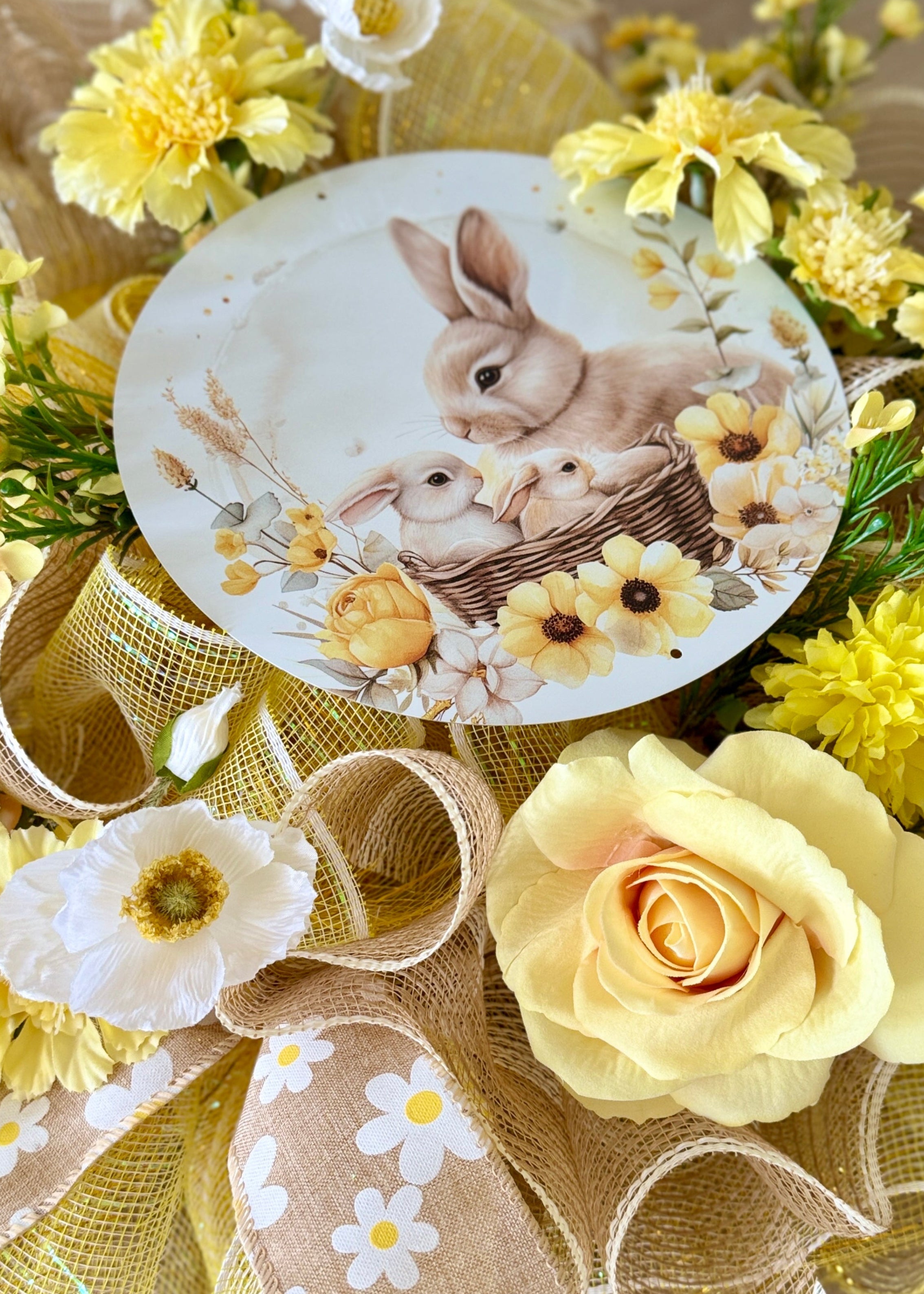 Yellow Floral Bunny Wreath image 1