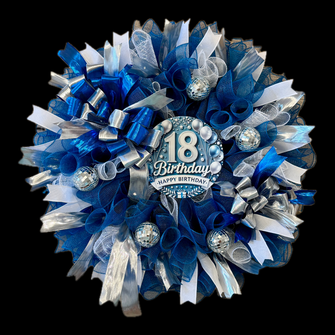 Blue & Silver Happy 18th Birthday Wreath  image 2