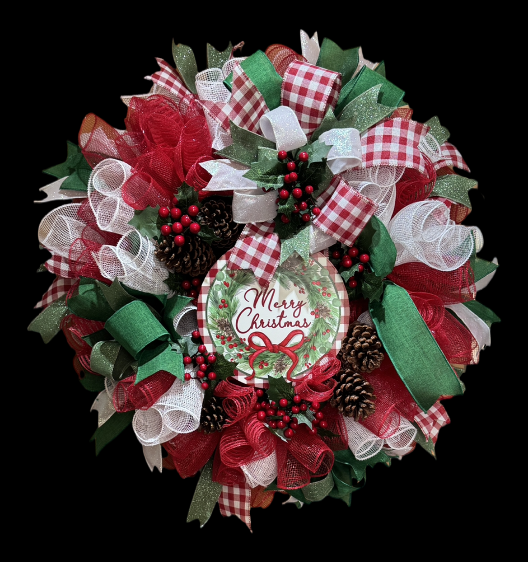 Merry Christmas Pinecone & Berry Wreath image 1
